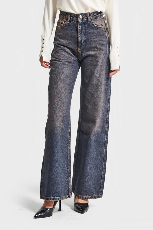 Kadın Koyu Tint Renk Olea 2w5-10 Wide Leg Fit Yüksek Bel İç Boy 77cm %100 Koton Denim Jean - Image 1