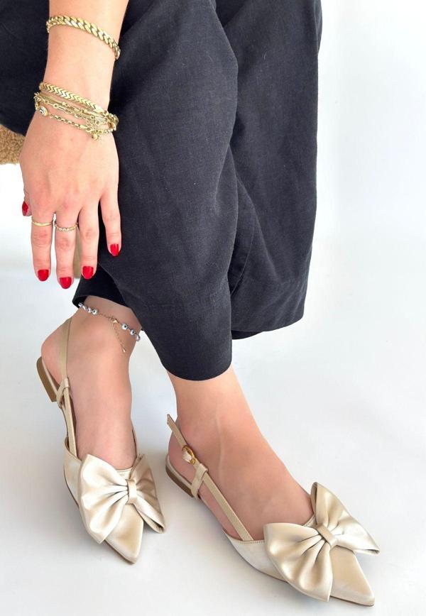 Bej Saten Babet Ayakkabı - Image 1