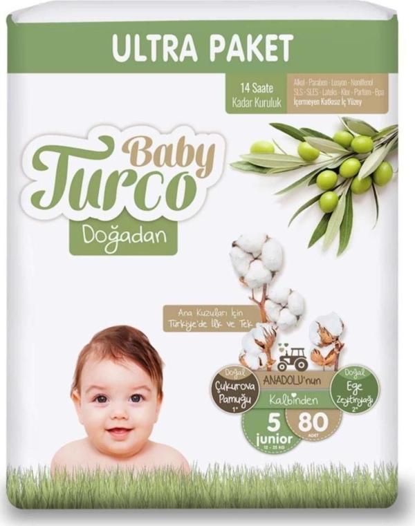 Baby Turco Doğadan Ultra Fırsat Bebek Bezi 5 No Junior 80 Li - Image 1