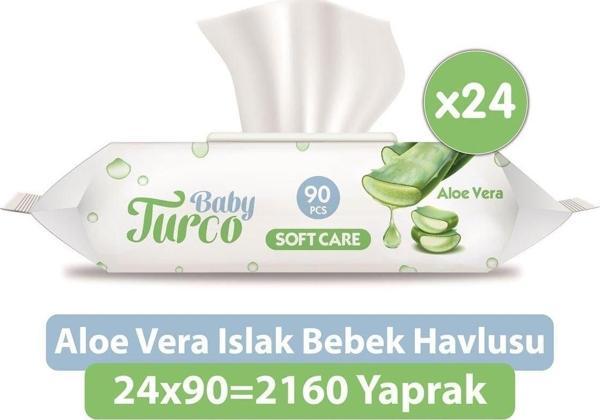 Baby Turco Softcare Aloe Vera Islak Bebek Havlusu 24x90 Yaprak - Image 1