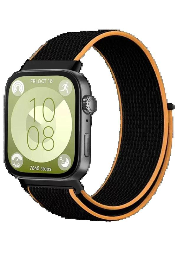 Huawei Fit 4 Hasırlı Cırtcırtlı Kordon - Siyah-Turuncu-(5796) - Image 1