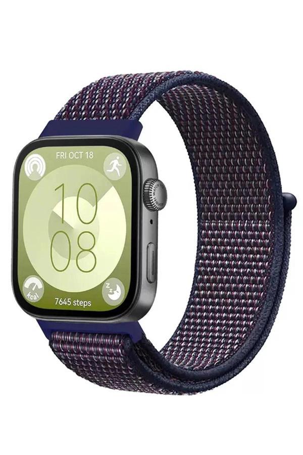 Huawei Fit 4 Hasırlı Cırtcırtlı Kordon - Mavi-Beyaz-(5796) - Image 1