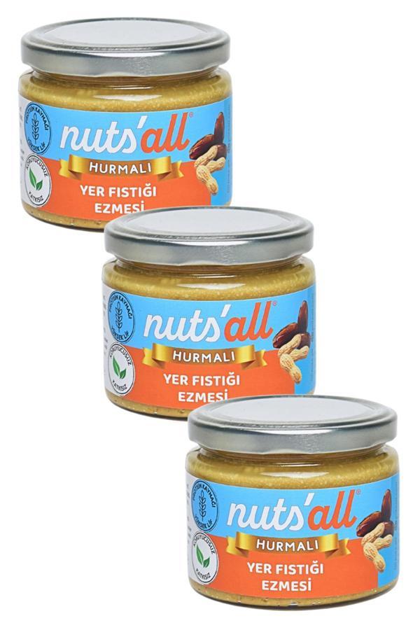 Nuts'All Hurmalı Fıstık Ezmesi 3'Lü Paket (280 G X 3) - Enerji Deposu Protein Kaynağı - Image 1