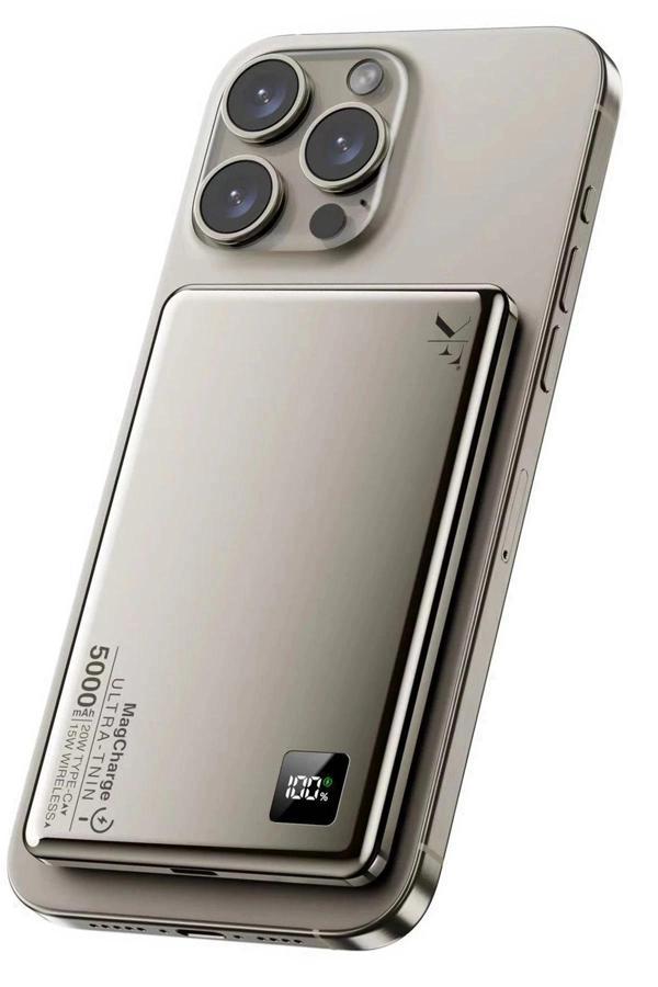 PW555 5.000 mAh Dijital Göstergeli 18W Type-C ve 15W Kablosuz Şarj PD Hızlı Şarj Magsafe Powerbank - - Image 1