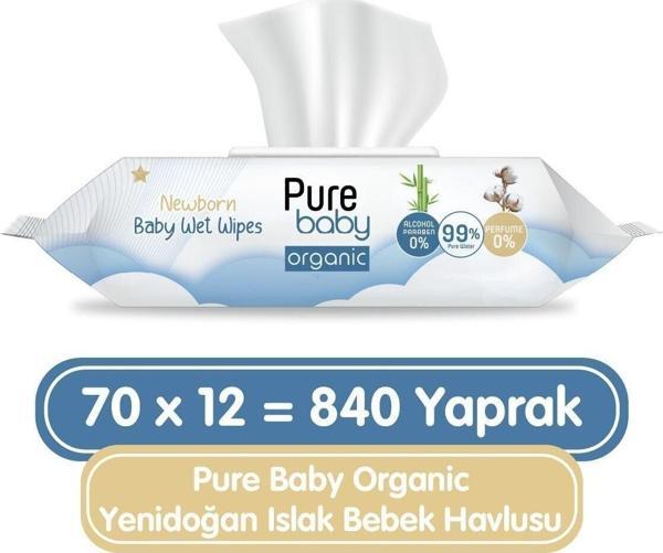 Pure Baby Organic Yenidoğan Islak Havlu 12x70 (840 Yaprak) - Image 1