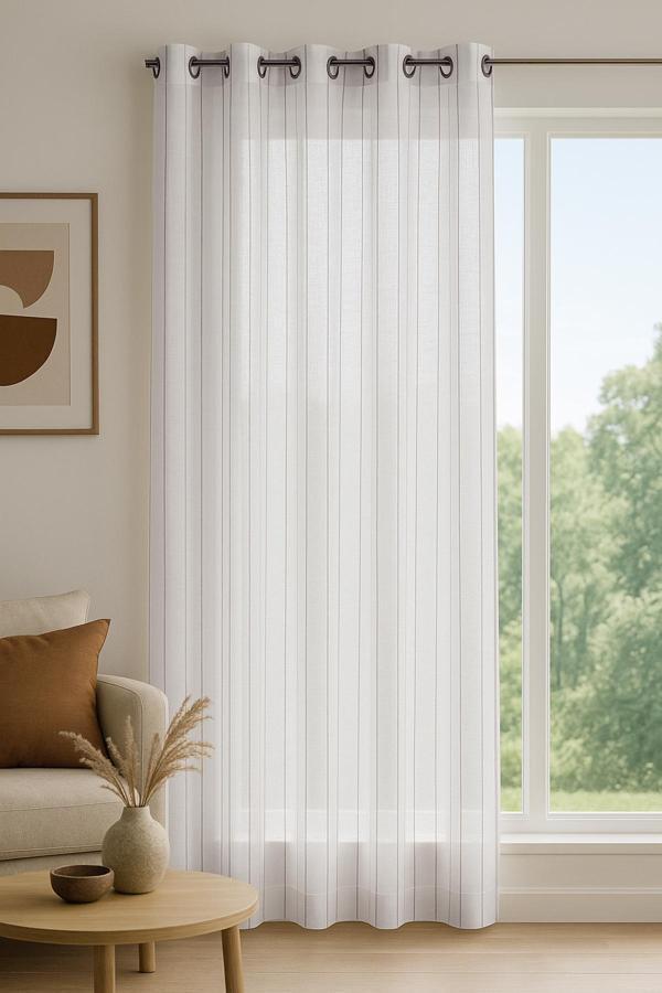 Louison Halkalı Tül Perde Kahve Çizgili 140x280 - Image 1