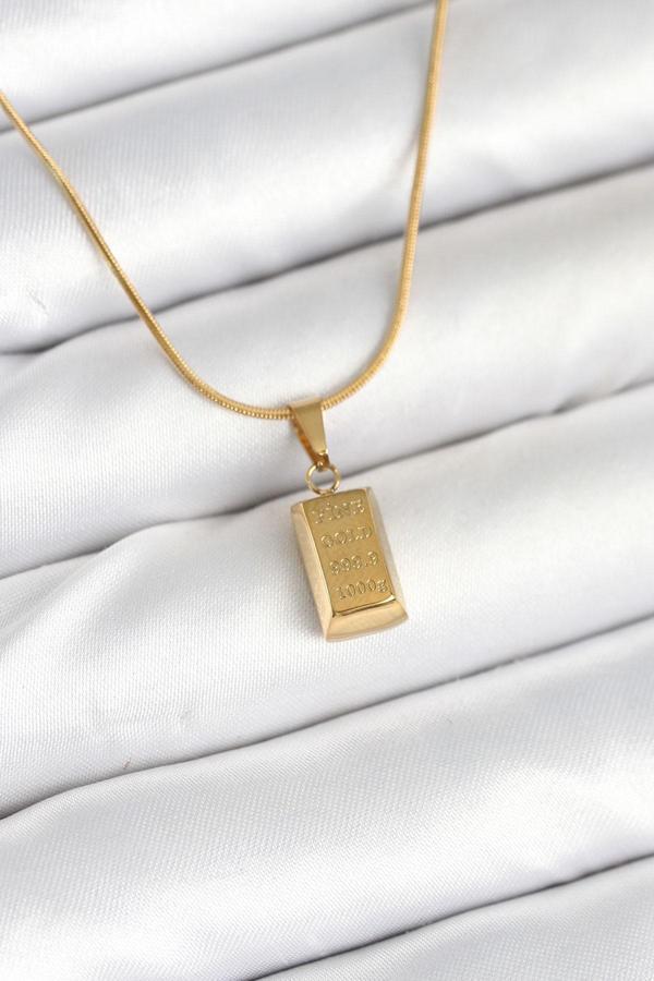 316L Çelik Gold Renk Mini Külçe Altın Model Kolye 10603 - Image 1
