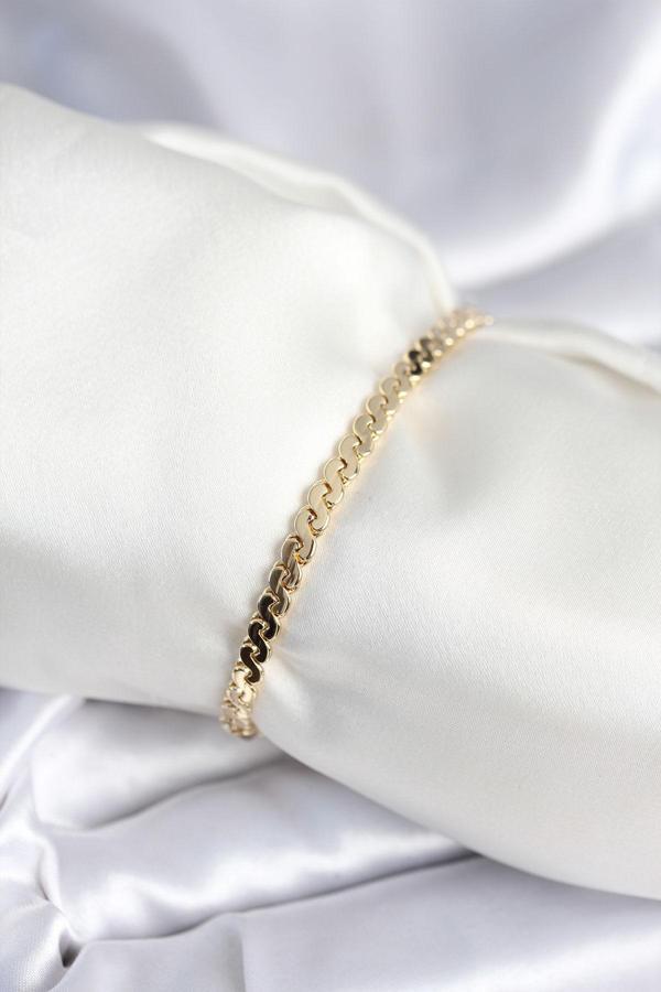 Pirinç Gold Renk Yassı Zincir Model Kadın Bileklik 7960 - Image 1