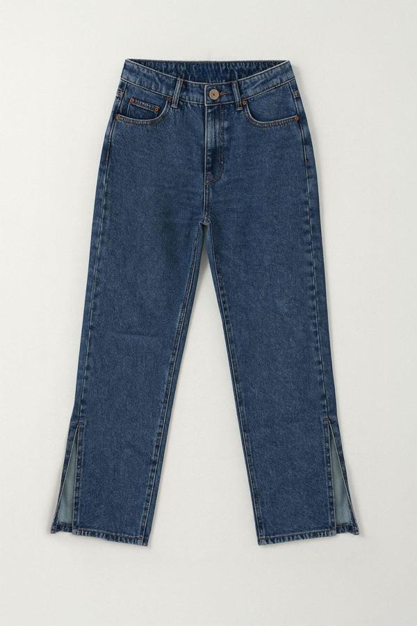 Kadın Yüksek Bel Geniş Kesim Paça Detaylı Jean Pantolon - Image 1