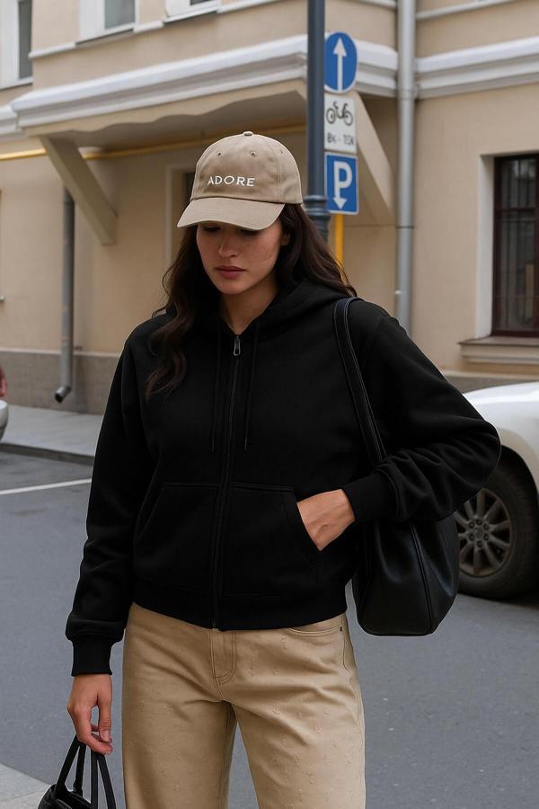 Kadın Fermuarlı Kapüşonlu Cepli İçi Polarlı Sweatshirt - Image 1