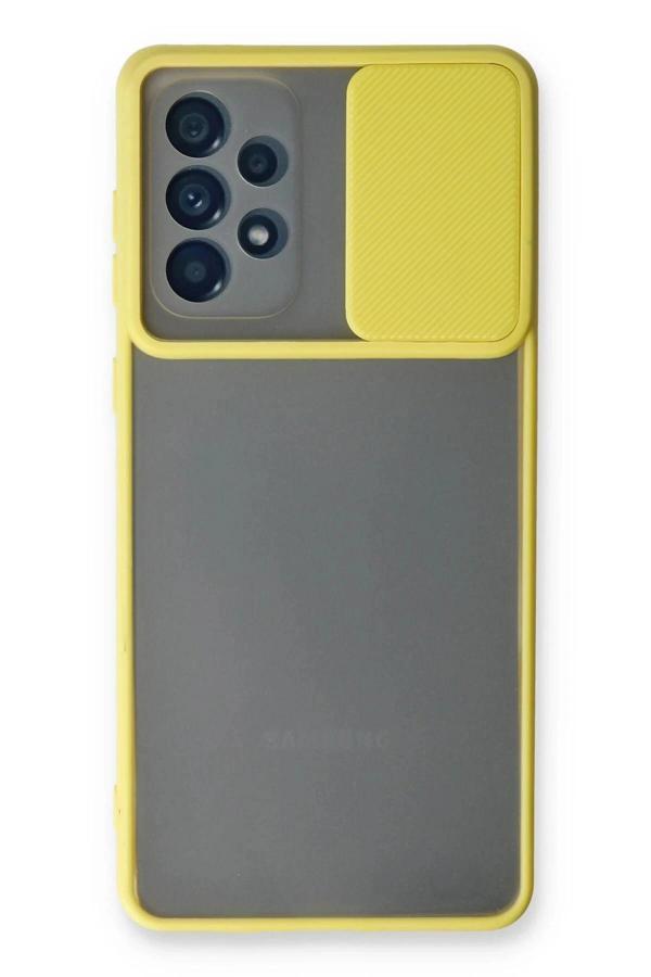 Samsung Galaxy A73 5G Kılıf Palm Buzlu Kamera Sürgülü Silikon - Sarı - Image 1