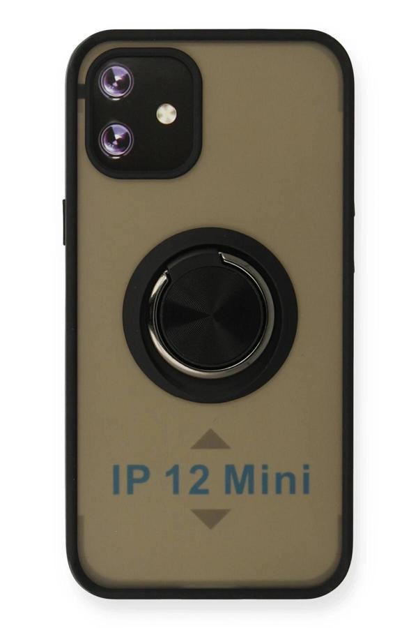 iPhone 12 Kılıf Montreal Yüzüklü Silikon Kapak - Siyah - Image 1