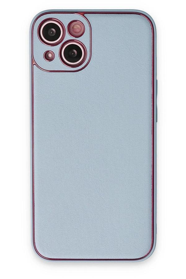 iPhone 14 Plus Kılıf Coco Deri Silikon Kapak - Sky Blue - Image 1