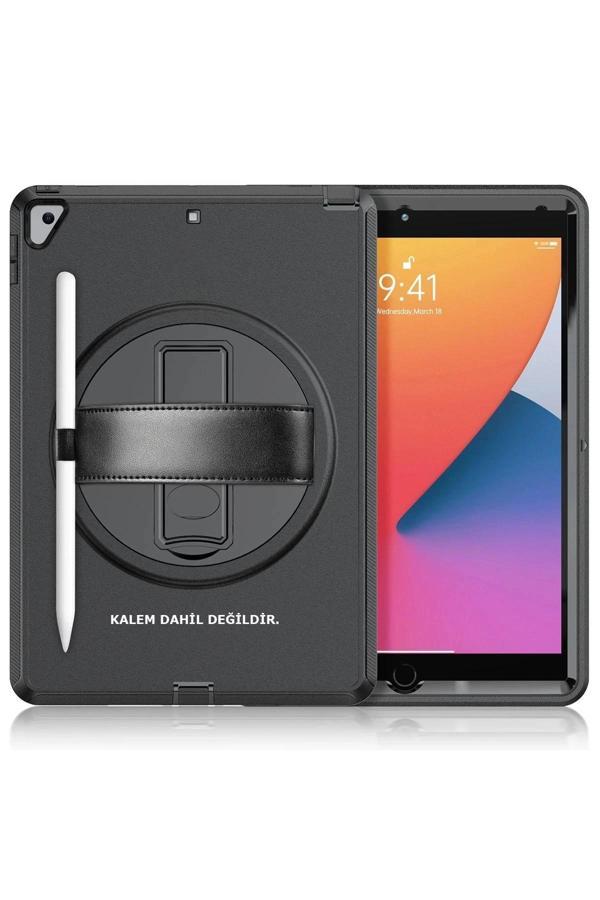 iPad 10.2 (7.nesil) Kılıf Hand Strap Tablet Kılıfı - Siyah - Image 1