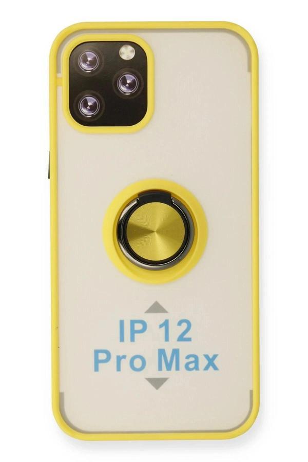 iPhone 12 Pro Kılıf Montreal Yüzüklü Silikon Kapak - Sarı - Image 1