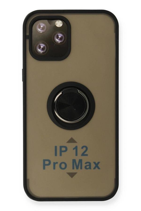 iPhone 12 Pro Kılıf Montreal Yüzüklü Silikon Kapak - Siyah - Image 1