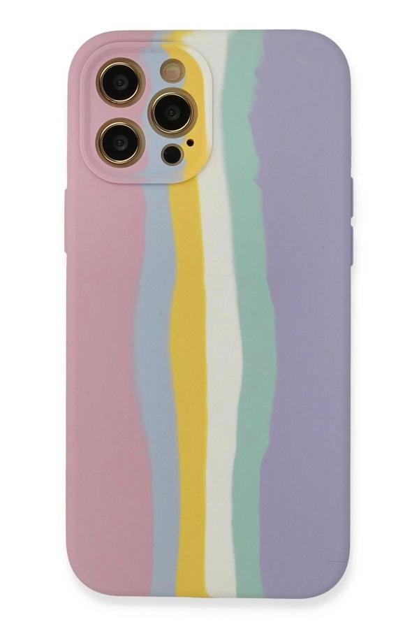iPhone 12 Pro Max Kılıf Ebruli Lansman Silikon - Pembe-Lila - Image 1