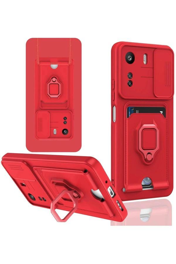 Xiaomi Redmi 13C Kılıf Zuma Kartvizitli Yüzüklü Silikon - Kırmızı - Image 1