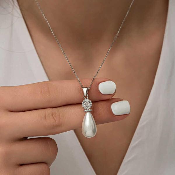 BlackCraft 925 Ayar Gümüş Damla İnci Kadın Kolye (BC-6A1D9B) - Image 1