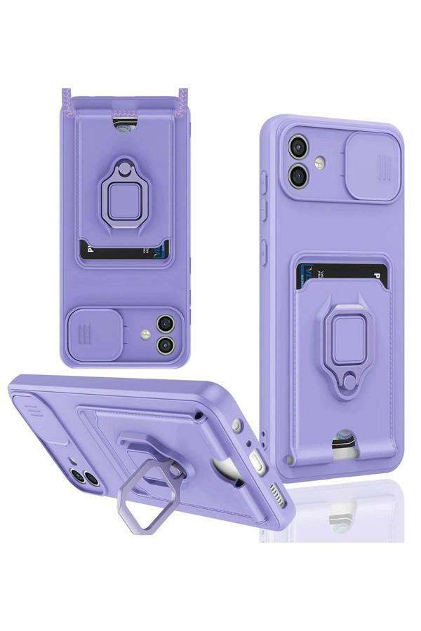Samsung Galaxy A05 Kılıf Zuma Kartvizitli Yüzüklü Silikon - Lila - Image 1
