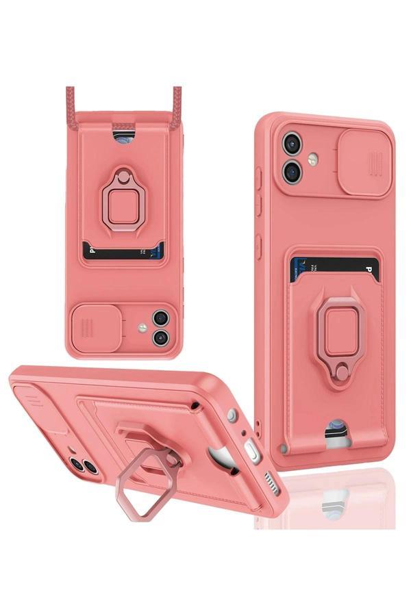 Samsung Galaxy A05 Kılıf Zuma Kartvizitli Yüzüklü Silikon - Pembe - Image 1