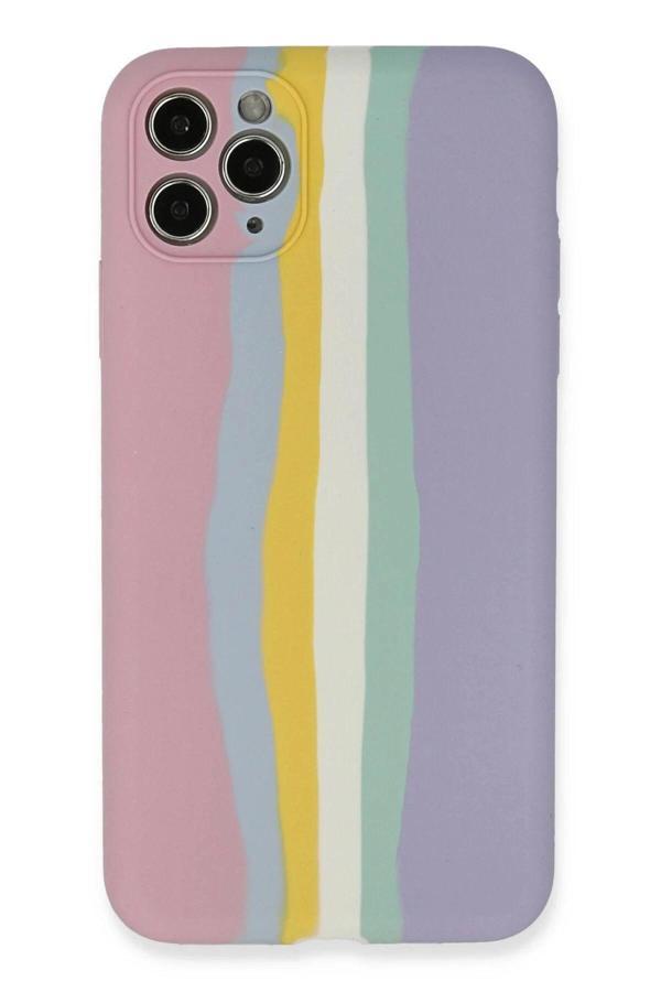 iPhone 11 Pro Kılıf Ebruli Lansman Silikon - Pembe-Lila - Image 1