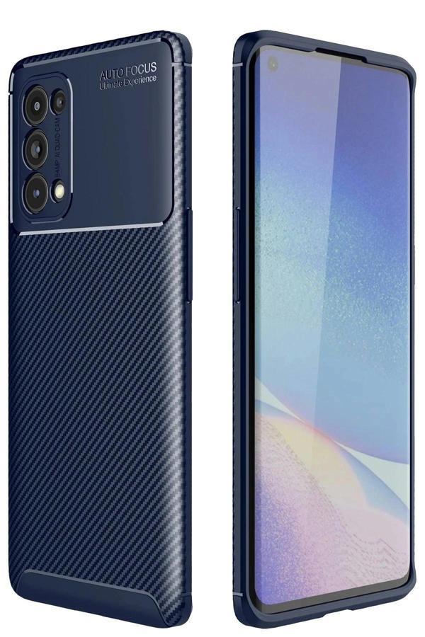 Oppo Reno 5 Pro Kılıf Auto Focus Karbon Kapak - Lacivert - Image 1