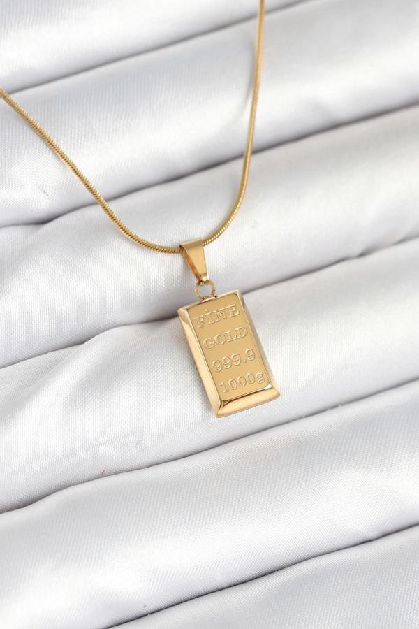 316L Çelik Gold Renk Külçe Altın Model Kolye - Image 1