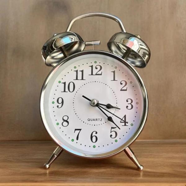 Gümüş Metal Alarmlı Masa Saati - Image 1