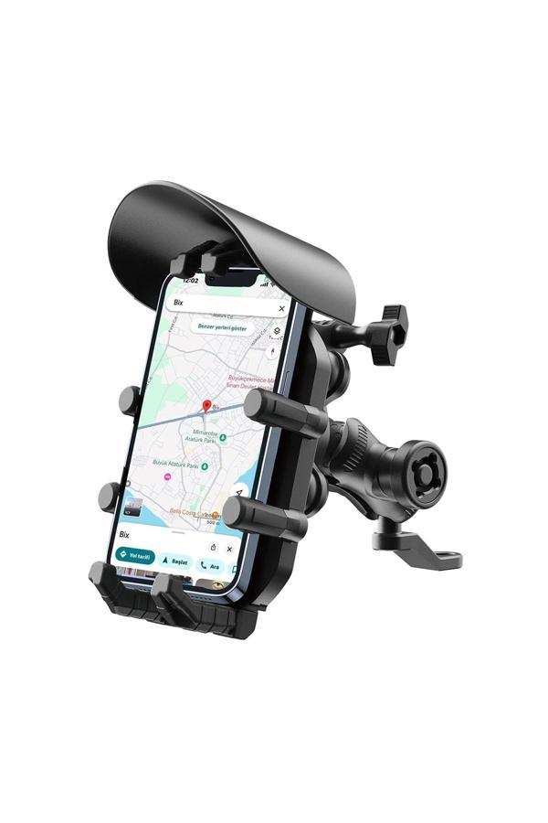 Ayna Bağlantılı Güneş Ve Yağmur Korumalı 360° Derece Ayarlanabilir Motosiklet Telefon Tutucu - Image 1