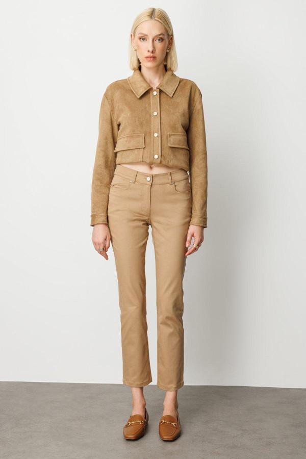 Ekol Kadın Yüksek Bel Dar Paça Pantolon 1061 Camel - Image 1