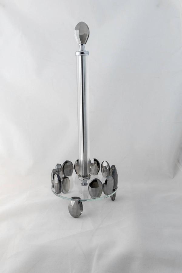 Kristal Taşlı Kağıt Havluluk 35x13 – Gümüş Renk, Lüks Metal, Tezgah Üstü Mutfak/Banyo, Standart Rulo Peçetelik - Image 1