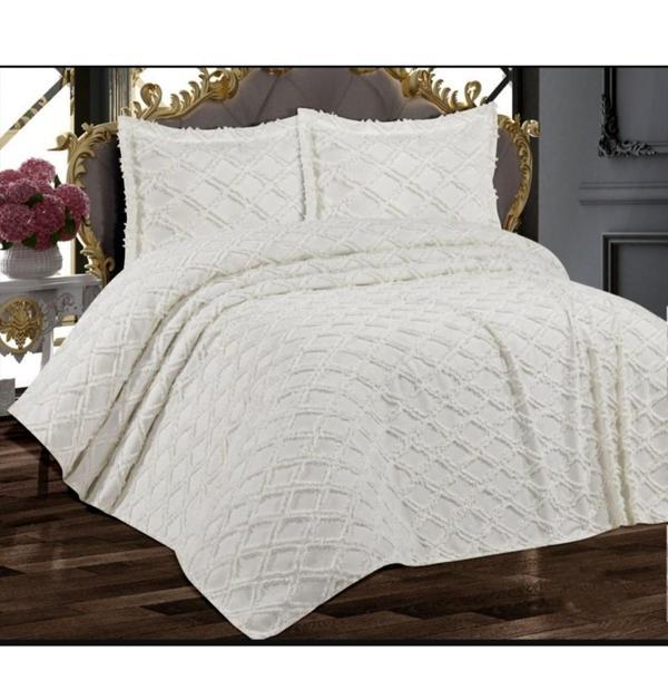Prestij Puffy Yakut 2 Parça Tek Kişilik Yatak Örtüsü, Pike Örtüsü (180x240)-Krem - Image 1