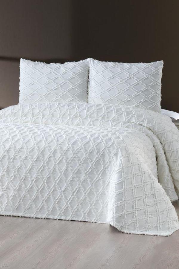 Prestij Puffy Yakut 3 Parça Çift Kişilik Yatak Örtüsü, Pike Örtüsü (250x260)-Krem - Image 1