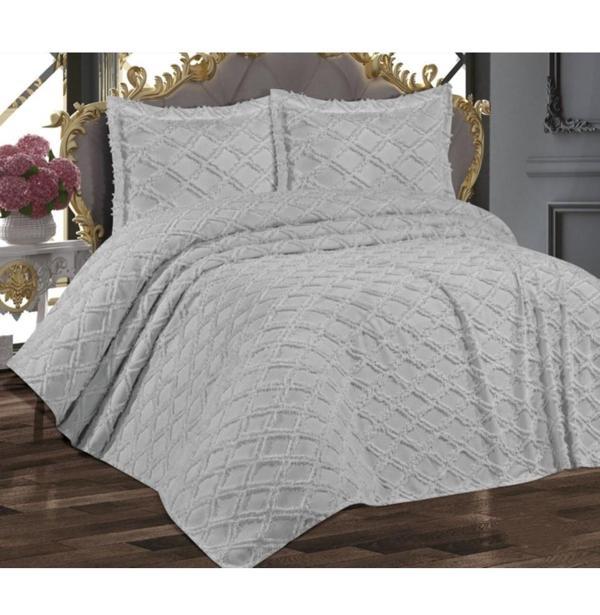 Prestij Puffy Yakut 3 Parça Çift Kişilik Yatak Örtüsü, Pike Örtüsü (250x260)-Gri - Image 1