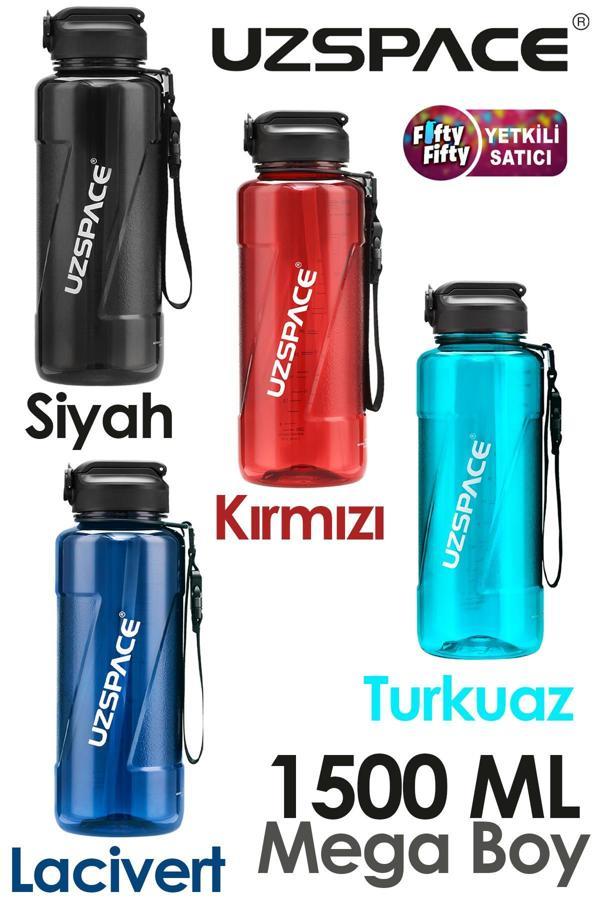 Uzspace FiftyFifty PİPETLİ  MEGA BOY 1500ml Tritan Su Matarası  - Image 1