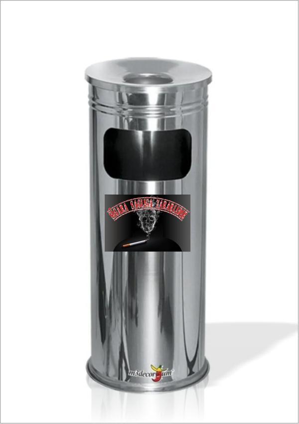 Uzun Silindir Yuvarlak Boru Tipi Kapı Yanı Bina Önü Ayaklı Krom Sigara Sağlığa Zararlıdır Küllük Çöp - Image 1