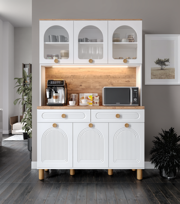 Ücretsiz Montaj Rosa 140 cm Komple MDF Led Işıklı Kahve Köşesi Çok Amaçlı Dolap - Image 1
