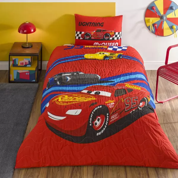 Taç Lisanslı Disney Cars Race Track Tek Kişilik Pamuk Complete Set - Image 1