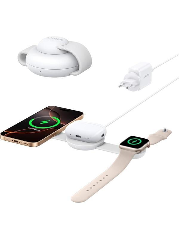 Anker Ufo MagGo B25M8 Beyaz 3in1 MagSafe Kablosuz Şarj Aleti - Image 1