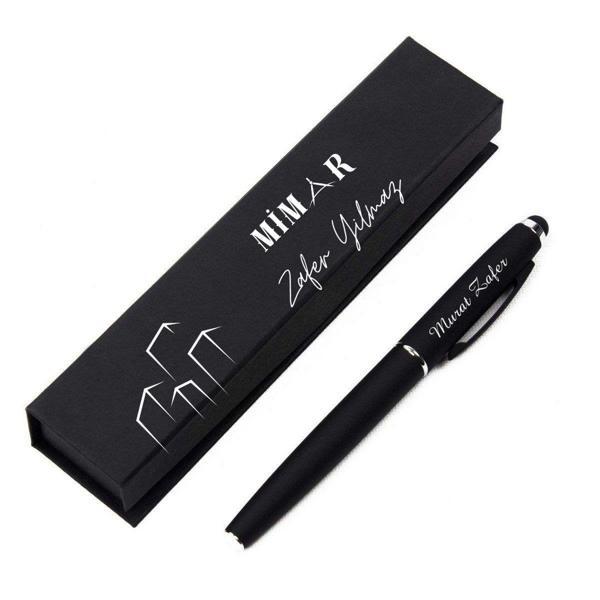 Kişiye Özel Mimar İsimli Siyah Metal Tükenmez Kalem ve Şık Hediye Kutusu - Image 1