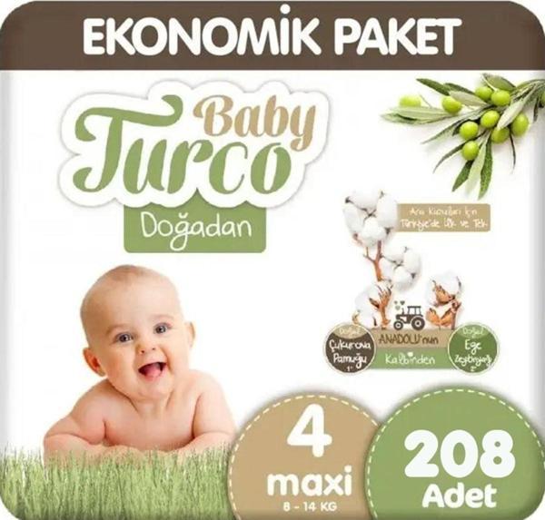 Baby Turco Doğadan Ultra Fırsat Bebek Bezi 4 No Maxi 104 Lü X 2 Adet - Image 1