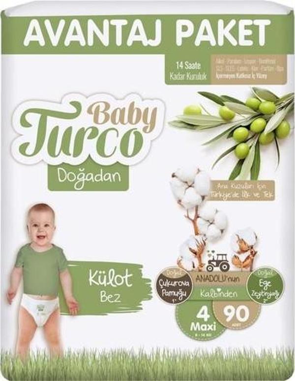 Baby Turco Külot Bebek Bezi Doğadan Beden:4 (8-14KG) Maxi 90 Adet Avantaj Paketi - Image 1