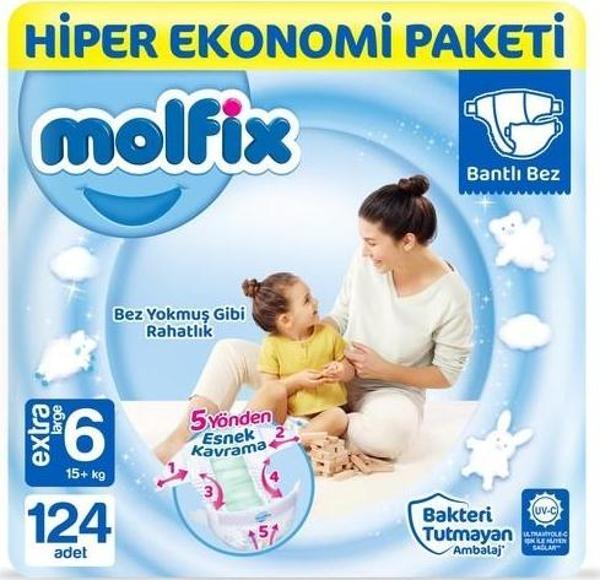 Molfix Bebek Bezi 6 Beden Extra Large Hiper Ekonomi Paketi 124 Adet - Image 1