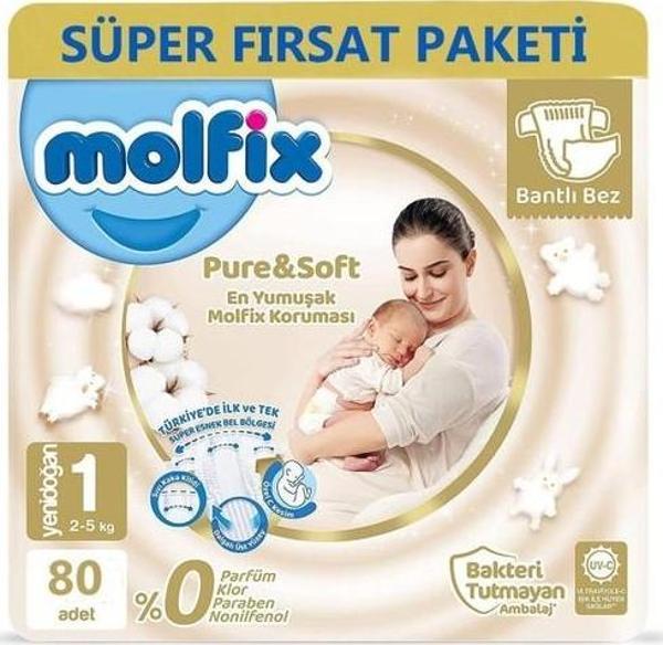 Molfix Pure & Soft Bebek Bezi 1 Beden Yenidoğan 80'li - Image 1