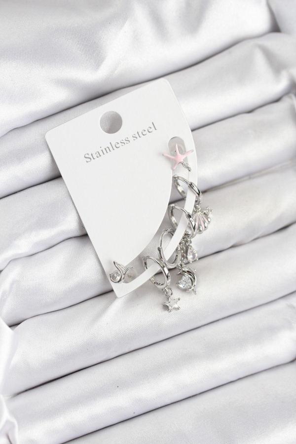 Pirinç Gümüş Renk Set Küpe - EBJ250920W37796 - Image 1