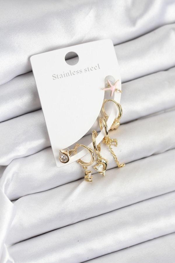 Pirinç Gold Renk Set Küpe - EBJ250920W37795 - Image 1