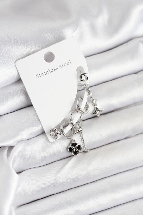 Pirinç Gümüş Renk Kadın Set Küpe - EBJ250920W37798 - Image 1