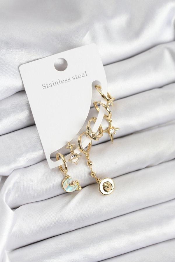 Pirinç Gold Renk Ay Model Kadın Set Küpe - EBJ250920W37799 - Image 1