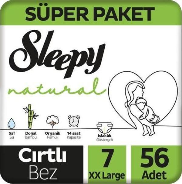 Sleepy Natural Süper Paket Bebek Bezi 7 Numara XXLarge 56 Adet - Image 1